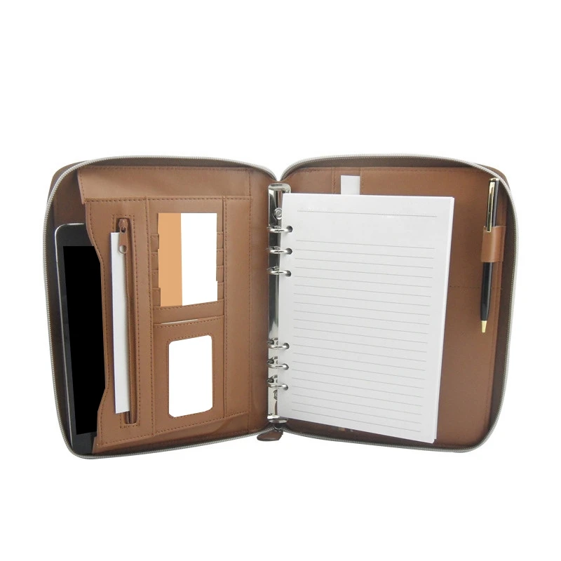 Профессиональный Бизнес портфель стиль Органайзер папка с ручками блокнот коричневая синтетическая