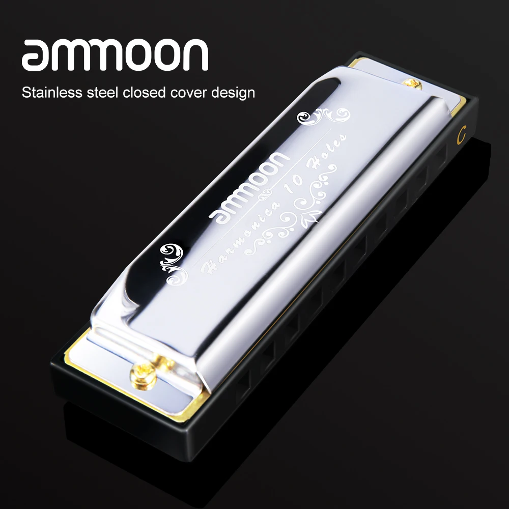 Ammoon 10 отверстий 20 тонов серебряная Губная гармошка Клавиша C Mouth Organ черная
