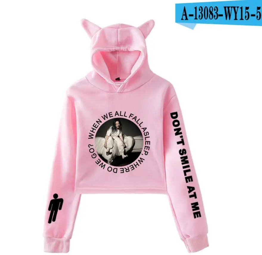 Kpop Billie Eilish Женская толстовка укороченный топ с кошачьими ушками и капюшоном мягкая Толстовка Harajuku зимние женские толстовки открытые Большие размеры 4XL - Цвет: model 20