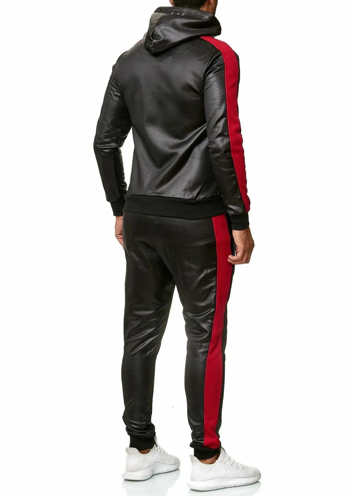 Мужской спортивный костюм из ПУ кожи толстовка с капюшоном и брюки на