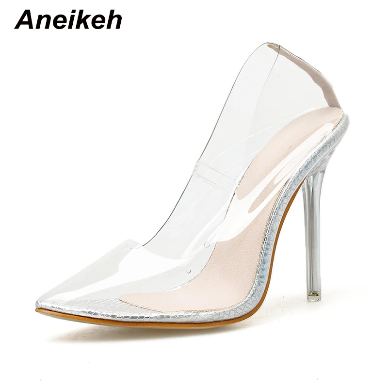 silver Aneikeh/; выразительные Модные женские прозрачные сандалии из пвх; обувь на тонком высоком каблуке; туфли-лодочки с острым носком; слипоны; Цвет абрикосовый; Размеры 35-42 - Цвет: silver