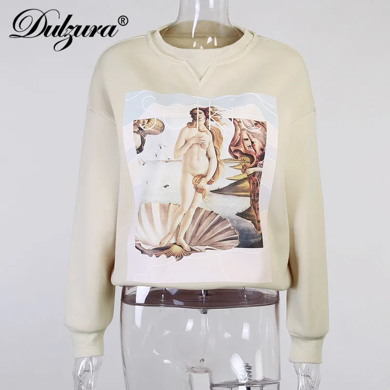 

Dulzura Oil Painting Women Long Sleeve Sweatshirt Pullover Loose Thick Oversized Casual Streetwear 2020 Autumn Winter Vintage