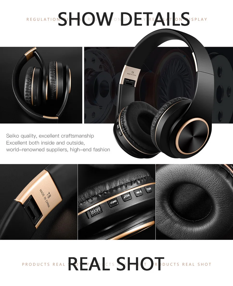 T8 HIFI стерео наушники bluetooth наушники музыка гарнитура Поддержка TF карты с микрофоном для мобильных xiaomi iphone sumsamg планшет
