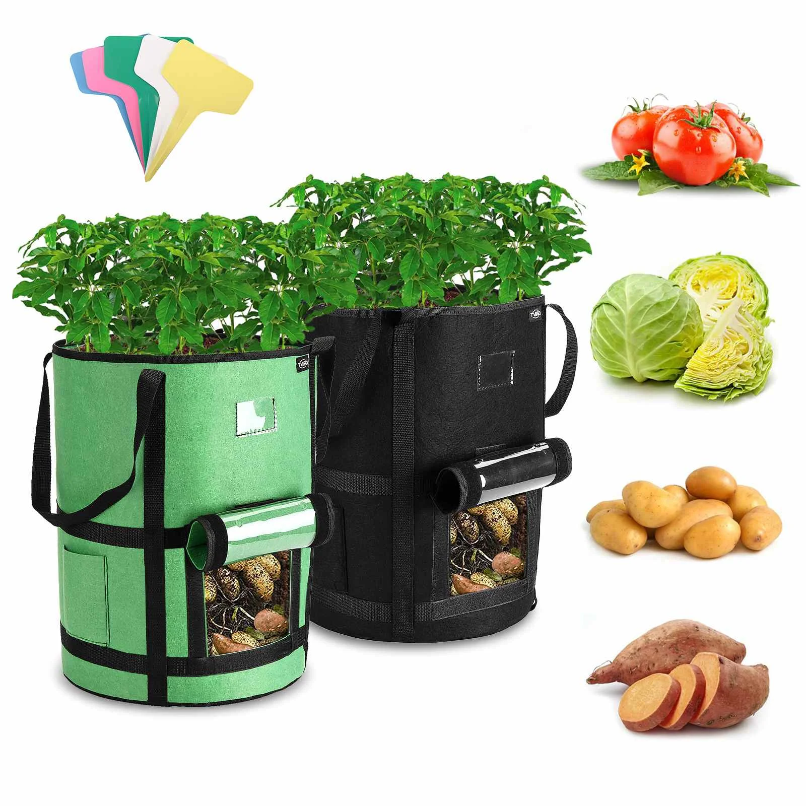 

2PCS 10 Gallon Plant Grow Bags Harvest Garden Container Breathable Durable Non-woven Fabric Boxes for Planting Black Green Bags