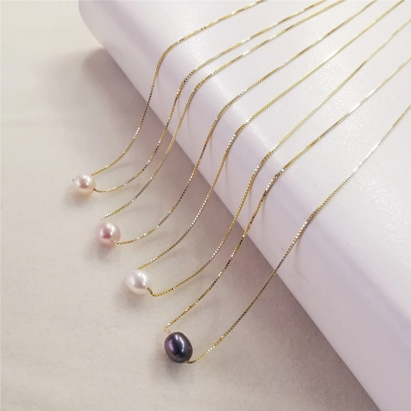 

Natural Freshwater Pearl Necklace silver 6-7 7-8mm Pearl Pendant Necklace For Women