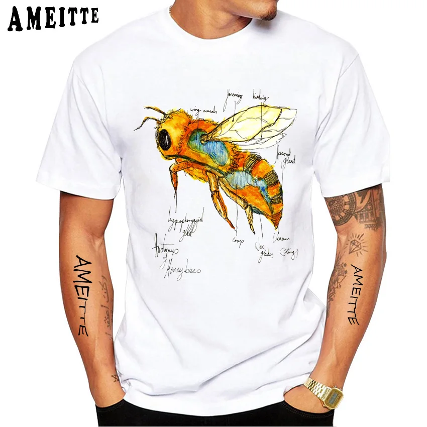 Модная футболка с принтом анатомии пчелы забавная анатомическая карта мужские