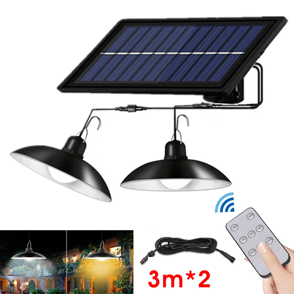 

Solar Pendant Lamp Outdoor/Indoor 3M Cable Solar Powered Hanging Shed Lights with Remote Control for Sheds Yards Garden solar