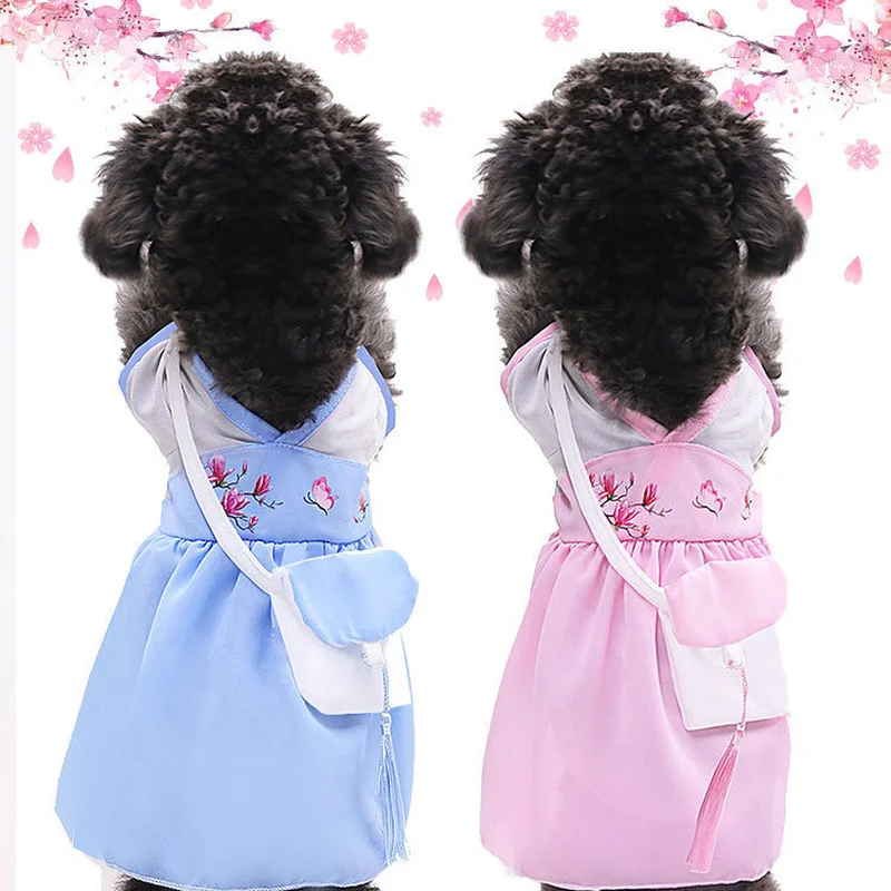 

Spring and Summer New Chinese Style Pet Hanfu Skirt Satchel Bag Chiffon Cat Dog Two-legged Clothes Puppy Clothes Pet Supplies