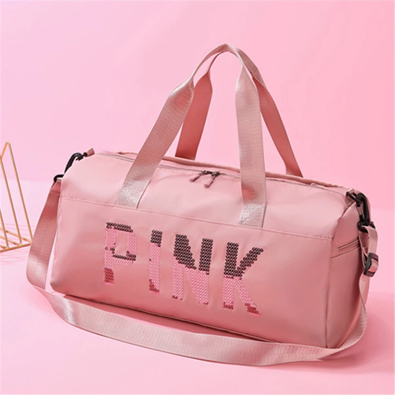 Розовая Женская сумка для тренажерного зала, портативная нейлоновая водонепроницаемая сумка для фитнеса и путешествий на длинные и коротк...
