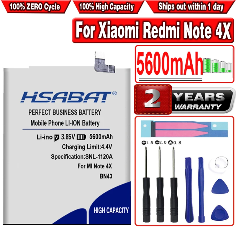 Аккумулятор HSABAT BN43 5600 мАч для Xiaomi Redmi Note 4X 5 дюйма/Note 4 global Snapdragon 625|battery for xiaomi|battery