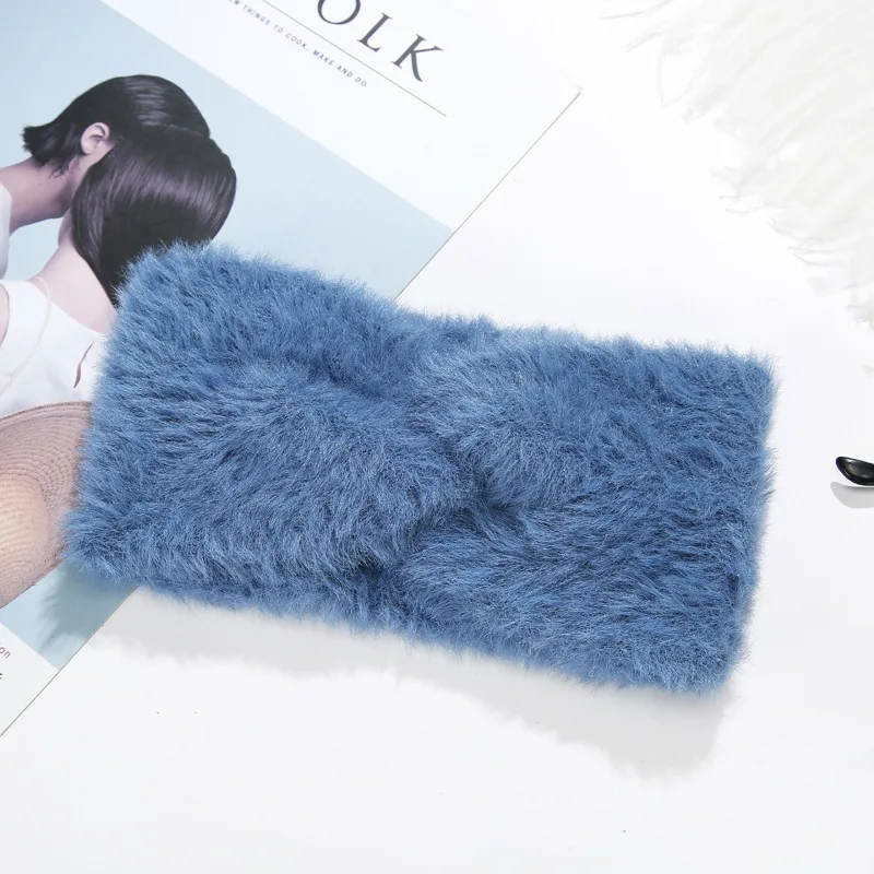 

Fluffy Knot Headbands Autumn Winter Imitation Mink Cashmere Solid Color Bow Hairbands Simple Warm Women's Sweet Headband
