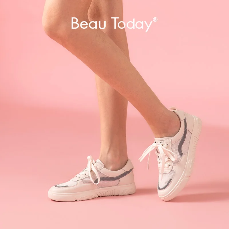 BeauToday/женские кроссовки из спилка с круглым носком Лоскутная обувь перекрестной