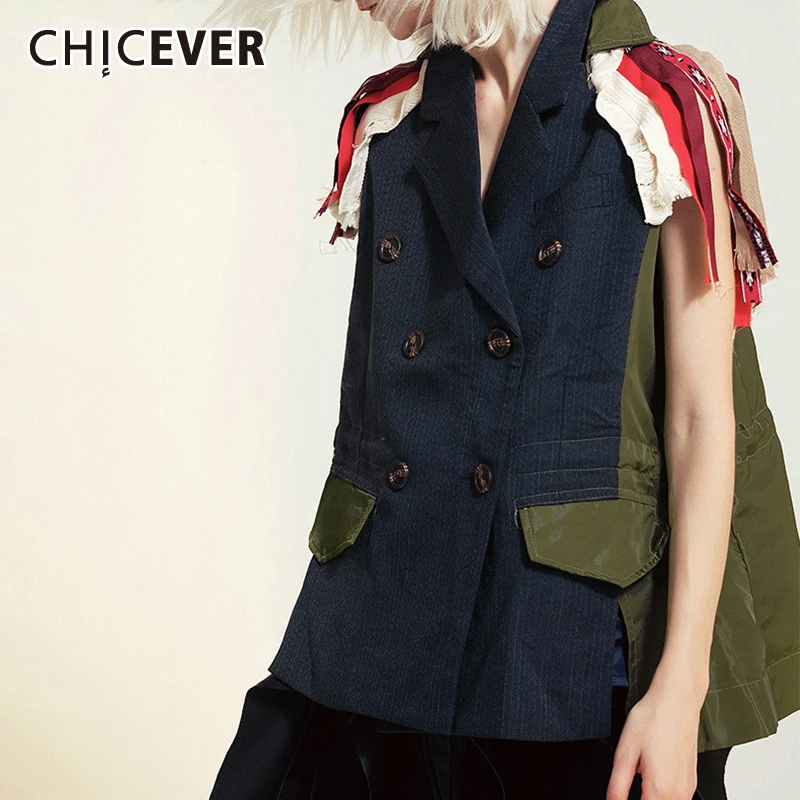 CHICEVER/корейское мозаичное яркое цветное женское платье с принтом, жилет с отворотным воротником и высокой талией, повседневный жилет с кисточками, Женская мода, новинка