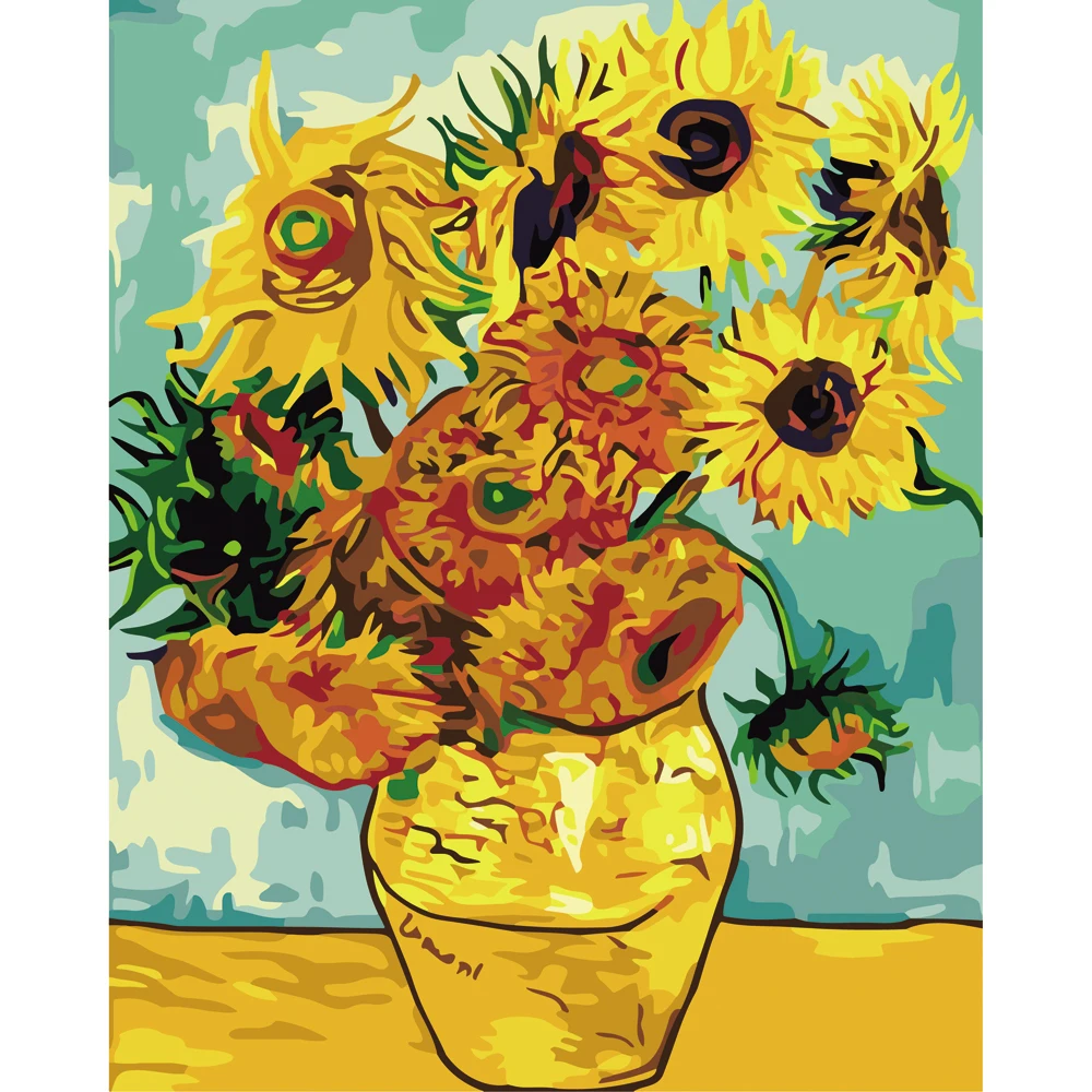 

Frameless Van Gogh Sunflower DIY Painting By Numbers Wall Painting Acrylic Paint on Canvas Calligraphy for Living Room 40X50cm