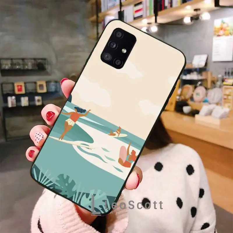 

surfing art surf Girl cartoon Phone Case For Samsung A50 A51 A71 A20E A20S S10 S20 S21 S30 Plus ultra 5G M11