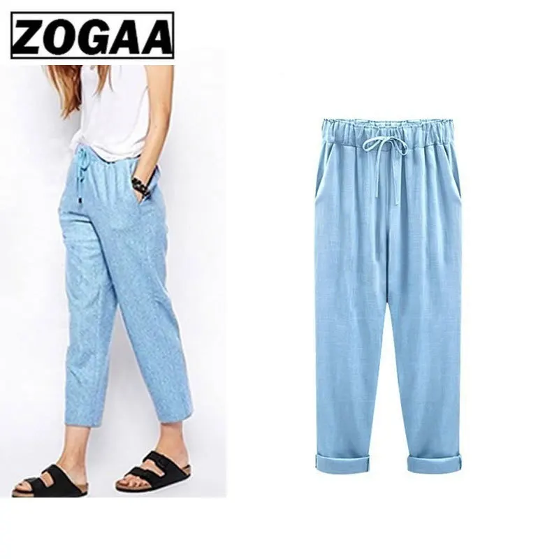 Женские повседневные штаны свободные штаны-шаровары из льна и хлопка с карманами