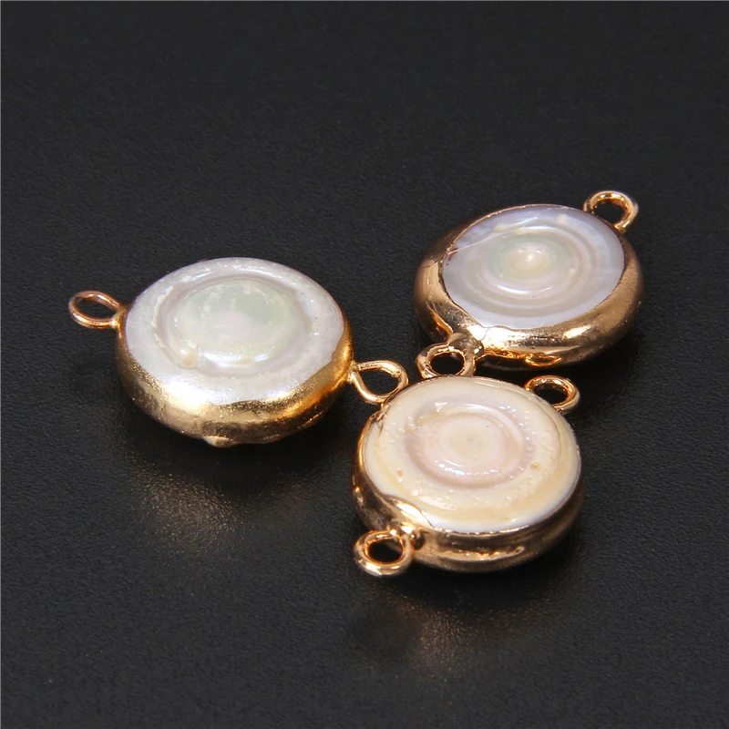 

3PCS White Natural Coin Pearl Pendants Round Flat Pearl Connector Double Hole Charms For Jewelry Making Bracelet Accessories DIY