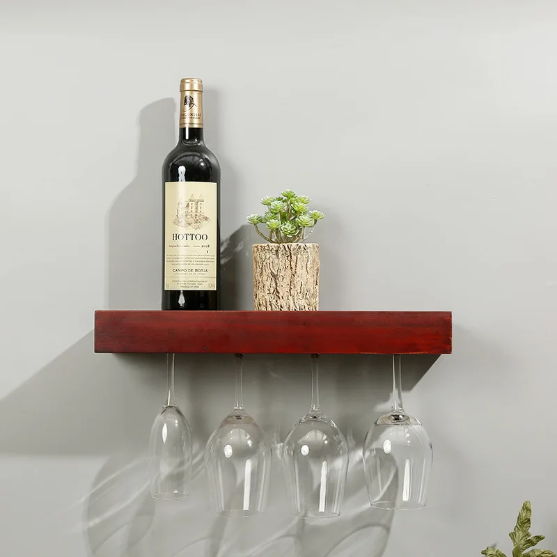 

Wall hanging type wine cup placing rack American simple wind fire color burning wooden wine cup rack hanging cup rack wine rack