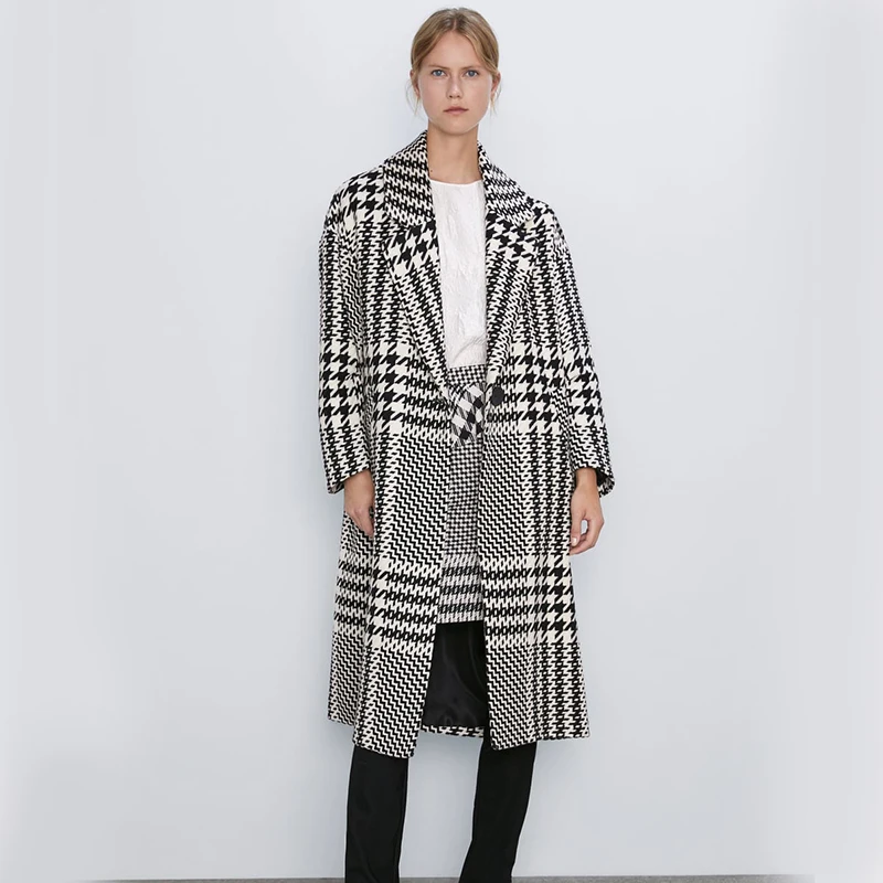Ladyfirsy клетчатая длинная куртка для женщин модный костюм воротник английский