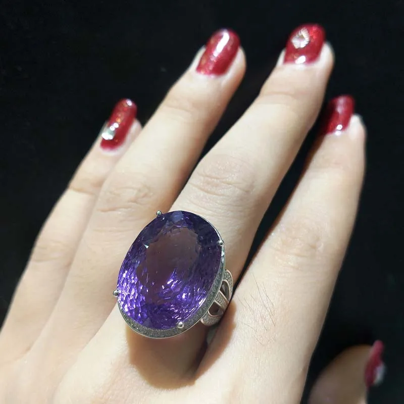 YBO-новые модные вечерние кольцо натуральный Южноафриканский Аметист 19.5ct овал 15*20 мм 925 стерлингового серебра с 18k золото женское кольцо