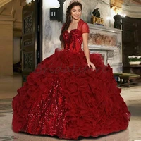 vestidos de quincea%c3%b1era burgundy quinceanera dress with bolero sequins ruffles skirt vestidos 15 anos prom dress