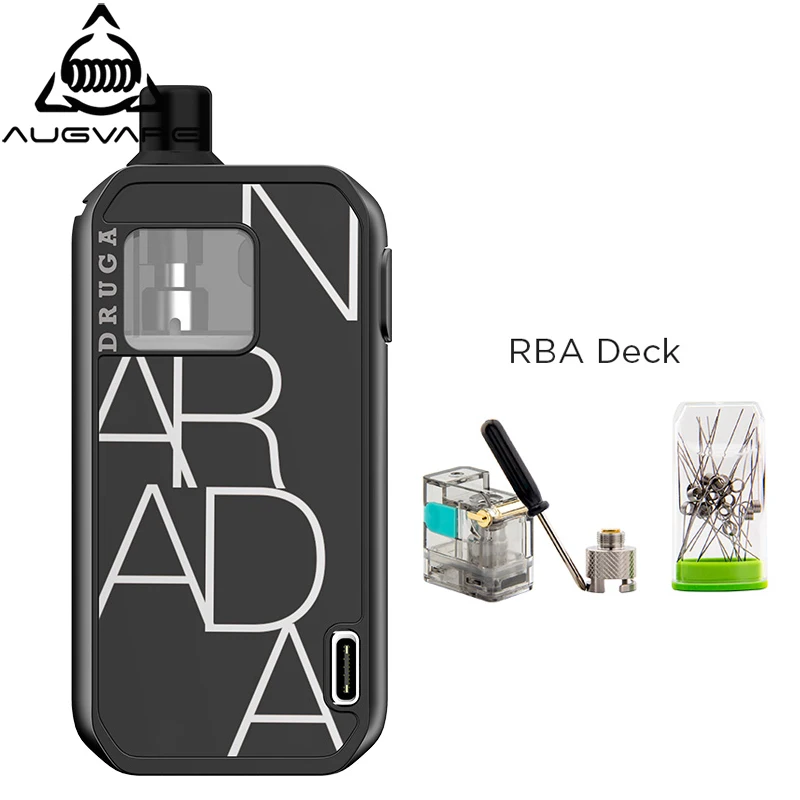 Augvape Druga Narada Pod Vape комплект с RBA Deck емкостью 2 8 мл 1100 мАч батарея type c ремешок