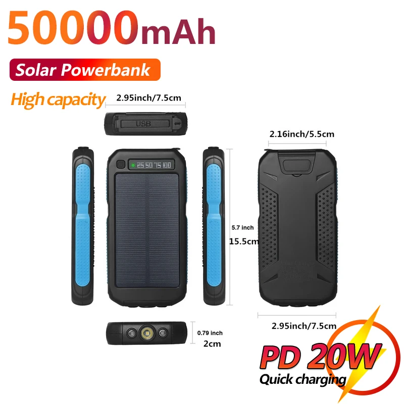 

Solar 50000mAh Mobile Power Bank with Waterproof Function Outdoor Emergency Backup Battery 2USB Portable Charger