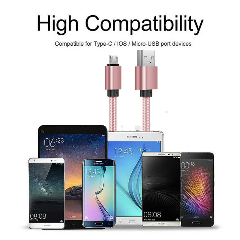Сверхмощный металлический Плетеный IOS Micro USB USB-C Кабель зарядного устройства 1 м 2 м 3M для iPhone X 7 6 5 8 8 плюс XS