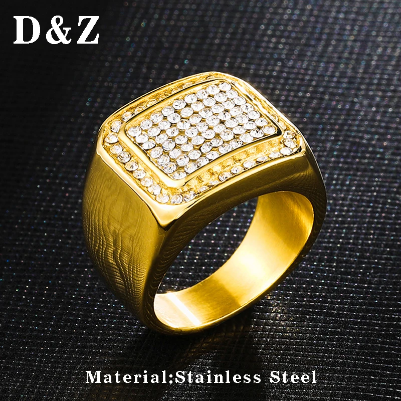 D&ampZ в стиле хип-хоп стразы геометрические мужское кольцо золотого цвета