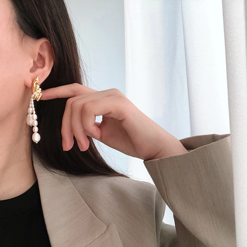 

Amaiyllis 1pc 18K Gold Retro Irregular Freshwater Pearl Tassel Drop Earrings Handmade Punk Earrings For Women Female Bijoux