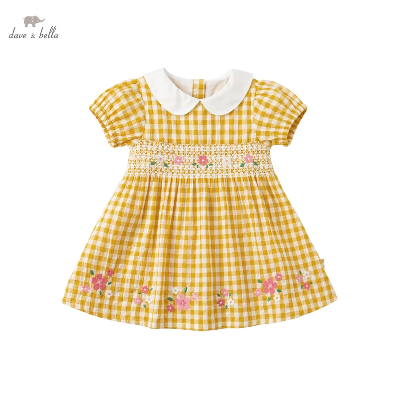 DBZ17876 dave bella summer baby girl's cute floral plaid dress children fashion party dress kids infant lolita clothes enlarge