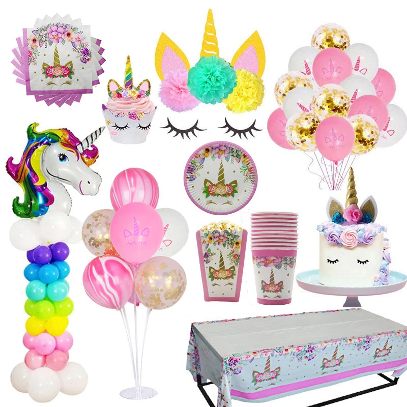 Набор посуды для девочек на день рождения одноразовые тарелки с единорогом