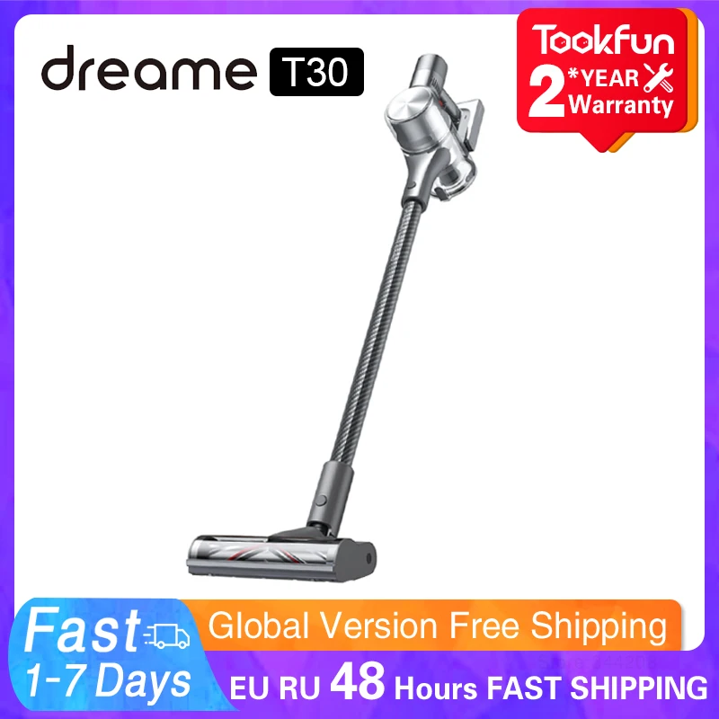 

Ручной беспроводной пылесос Dreame T30, 27 кПа, 190 Вт, умный бытовой прибор, щетка против запутывания, автоматическая адаптация, время работы 90 мин...