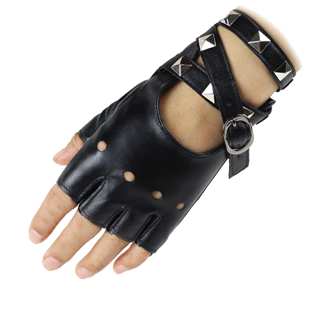 1 пара панк женщин заклепки половина пальца из искусственной кожи для мотоцикла