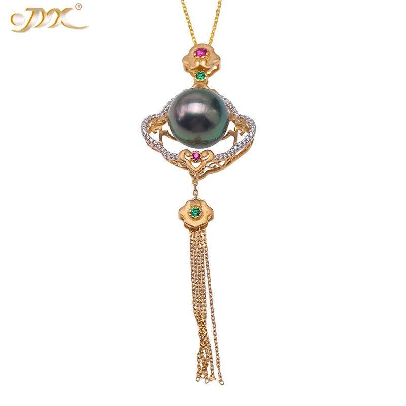 

JYX 2020 Китай (материк) Стиль RUYI 18K золото, подвеска, ожерелье, 11,5-12 мм Зеленый Натуральный Таити украшенной стразами горловиной