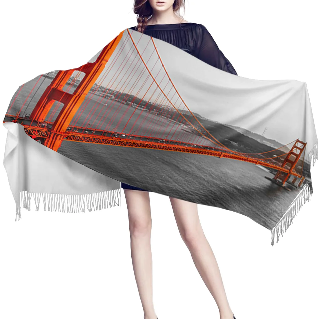 Американский красный шарф с изображением моста Сан Франсиско унисекс толстые