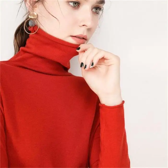red GejasAinyu, новинка, женские свитера, мода, Женский кашемировый свитер с высоким воротом, Женский вязаный пуловер, женский свитер, зимние топы - Цвет: red