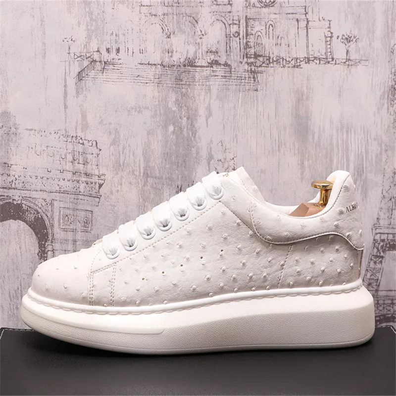 

Ostrich Leather Luxury Designer Men Shoes Sneakers Hip Hop Height Increasing Platform Casual Flats Zapatillas Hombre