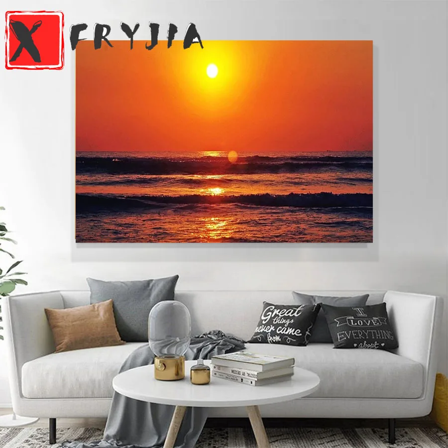 

full drill square Crystal Paintings Diamond Embroidery Sunset ocean Full round 5d Diy diamond painting Diamond Mosaic decor