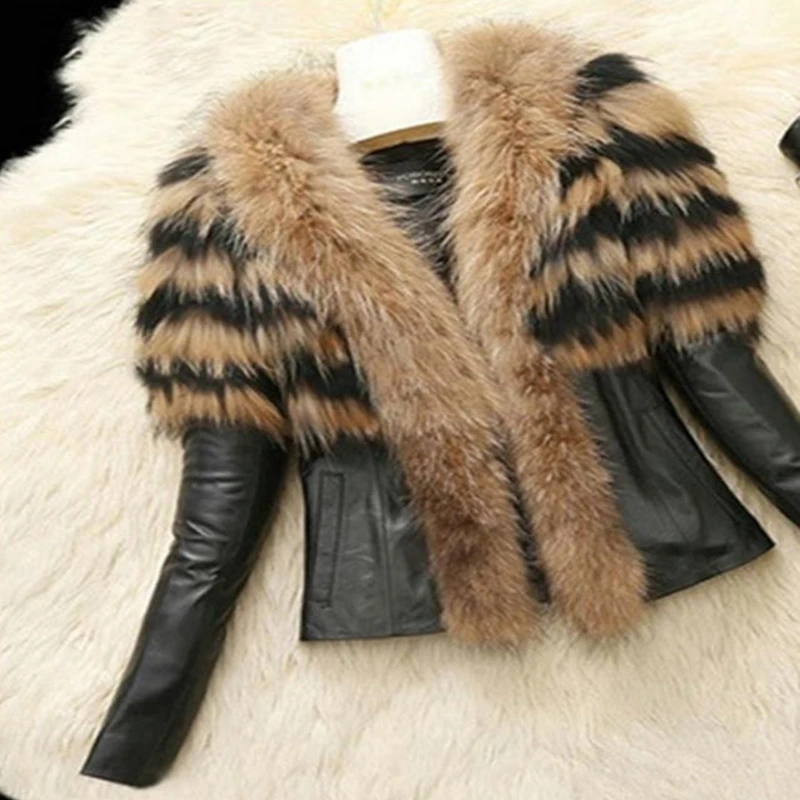 

2021 Autumn Winter Women's Faux Fur Coat Jacket Female Slim Fit PU Leather Fur Coats Fluffy Outerwear Jackets S-