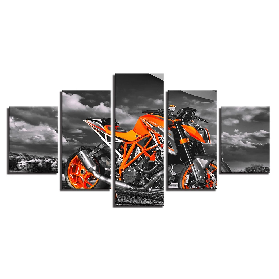 5 Pieces Orange Motorcycle Racing Sports Pictures HD Canvas Print Art Painting For Living Room GYM Wall Decoration | Дом и сад