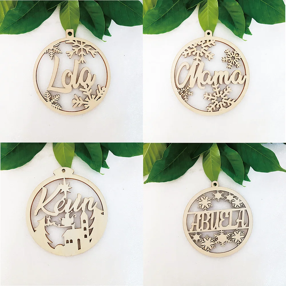 Рождественские деревянные подвески, Подвесные Украшения для рождественской елки, деревянные поделки «сделай сам», лазерная резка для дома, Рождественские Подвески вечерние праздничные новогодние подарки