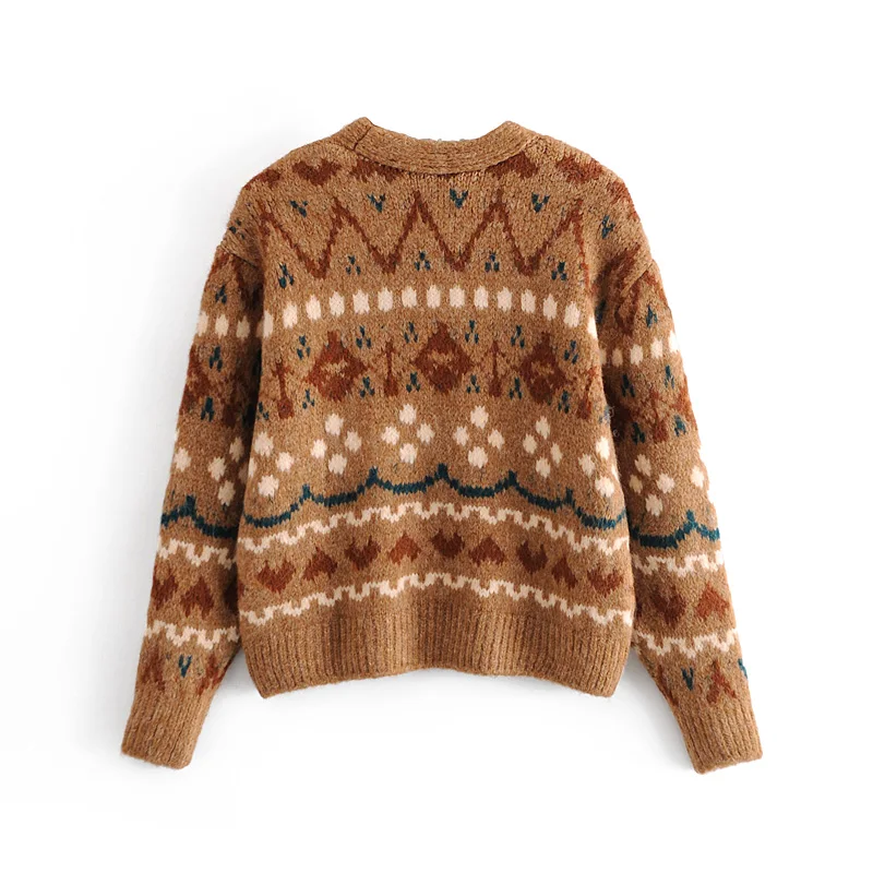 

2020 New Autumn Knit Jacket Ladies V-neck Jacquard Cardigan Sweater Short Style Long Sleeve Blouse Casual Clothes