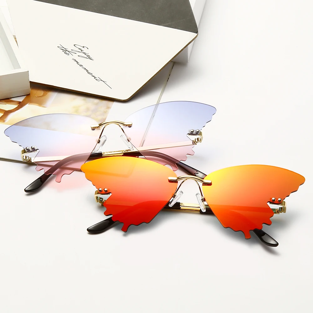 Luxury Fashion Fire Flame Sunglasses Women Rimless Wave Sun Glasses Metal Shades For Vintage Mirror Eyewear UV400 | Аксессуары для