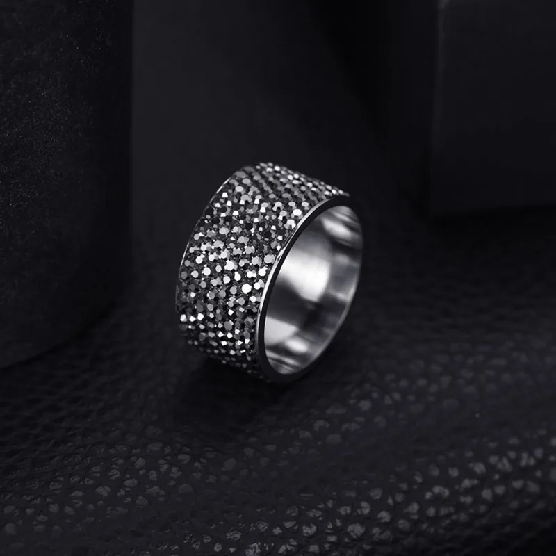 Simple 8 Rows Clear Crystal Pave 316L Stainless Steel Women Wedding Rings Hip Hop Gold Silver Color Rhinestone Party Jewelry | Украшения и