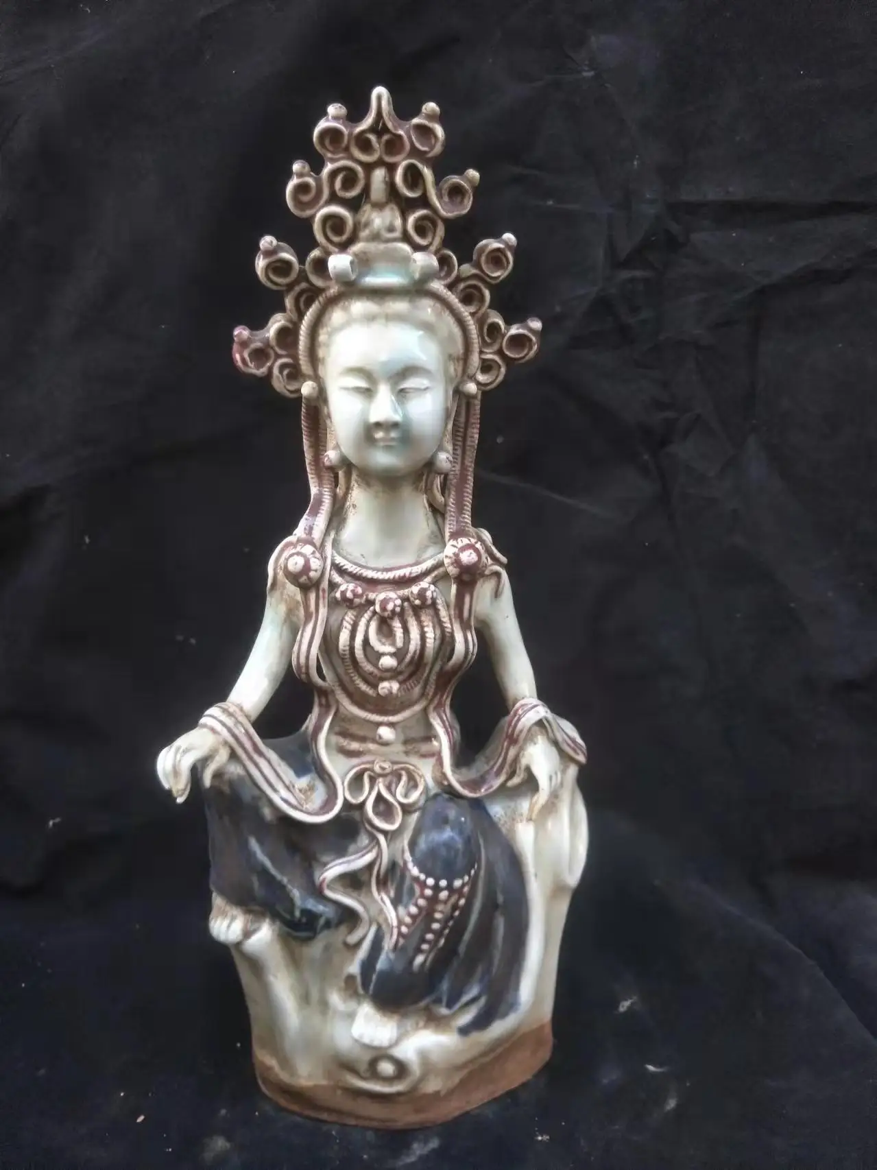 

Rare ola Yuan Dynasty（1271-1368) Blue and White Glazed Red Buddha Statue,#04