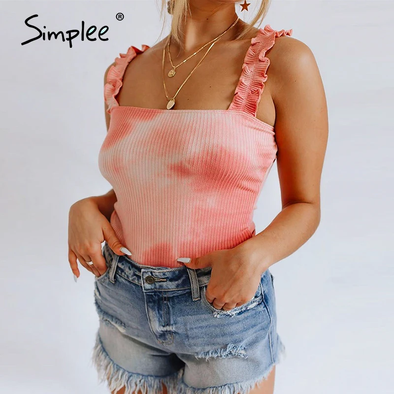 

Casual sleeveless shirt tank solid color women elegant frill sexy slim top high street fashion feminine top 2020