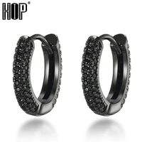 small round iced out green cubic zircon hoop earring copper stud circle hoops earrings for men women hip hop jewelry