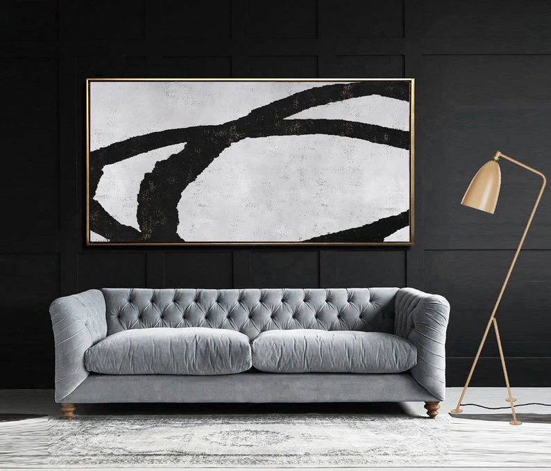

Современное искусство черно-белое минималистское искусство домашний декор большая геометрическая художественная настенная живопись горизонтальная живопись Настенная живопись холст