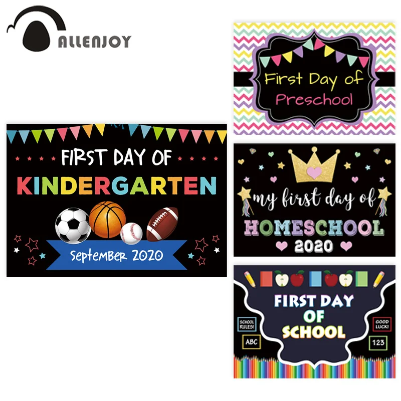 

Allenjoy Снова в школу фотобудка первый день полосы Футбол детский сад Корона звезды баннер фон Красочные флаги фон